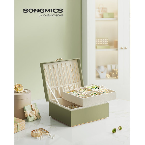 Rootz Laurel Green smykkeskrin - Organizer-etui - Opbevaringsbeholder - MDF-konstruktion - Fløjlsforing - Kompakt design - 20,5 cm x 24 cm x 11 cm