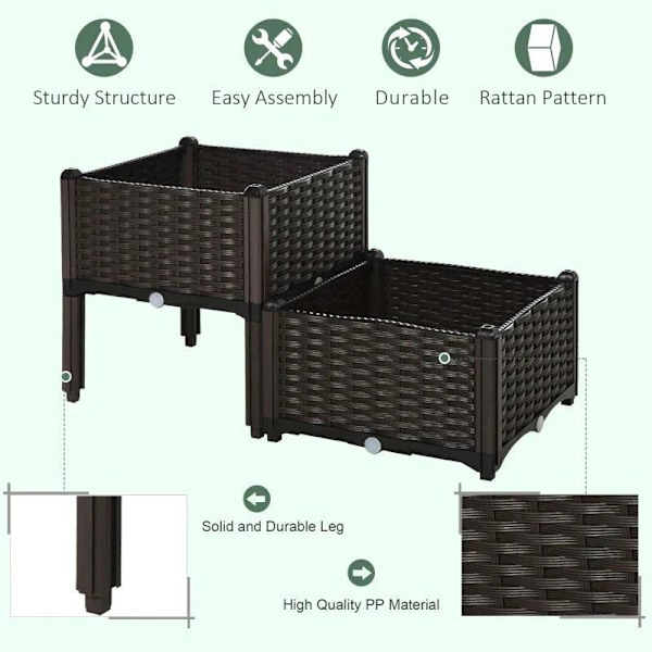 Rootz Garden Planter Box - Upphöjd bädd - Dräneringshål - Blomlåda - Utomhus - Brun - 40 x 40 x 44cm