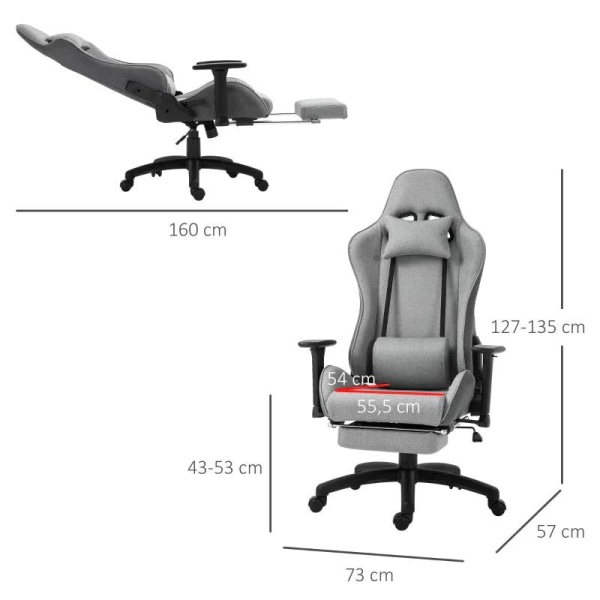 Rootz Kontorstol - Computerstol - Drejestol - Skrivebordsstol - Grå - 73x57x127-135 cm
