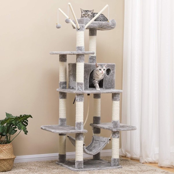 Rootz Cat Scratching Post - Skrapträd - Cat Tower - Community Design - 50cm x 50cm x 154cm, spånskiva + plysch + sisal