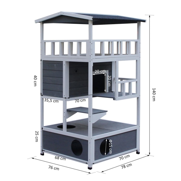 Rootz Cat House 4 Story - Grå, Hvid - Brænde, Asfalt - 30,7 cm x 29,92 cm x 55,12 cm