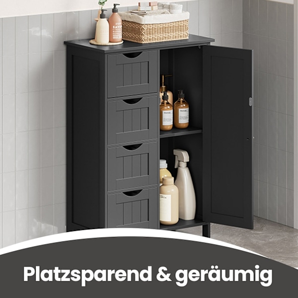 Rootz Badeværelse Skab - Smalt badeværelsesskab - Sideskab - Rumbesparende opbevaringsløsning - 30 cm x 55 cm x 82 cm - Blæk sort MDF