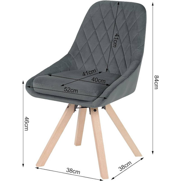 Rootz-setti 2 pyörivää ruokatuolia - Velvet-ruokailutuolit - Pyörivät tuolit - Mukava ergonominen muotoilu - Kestävät pyökkipuujalat - 84 cm x 40 cm x