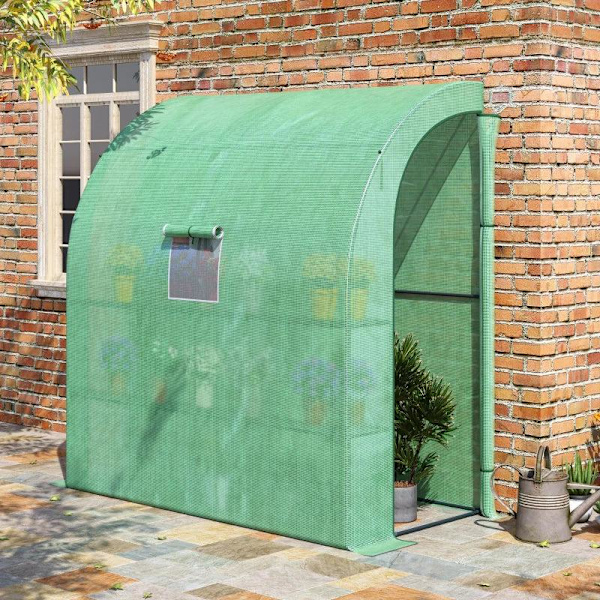 Rootz Greenhouse - Seinäkasvihuone - Kylmärunko - Ikkunoilla ja ovilla - 2 kerrosta 4 lankahyllyä - Vihreä 200L x 100W x 215Hcm