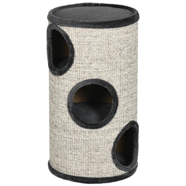 Rootz Scratch Barrel - Scratch Barrel - 3 Tier Scratcher Barrel - Inkluderer Sisal Rope - Scratcher Pad - Cat Scratcher - Grå - 38cm x 38cm x 70cm