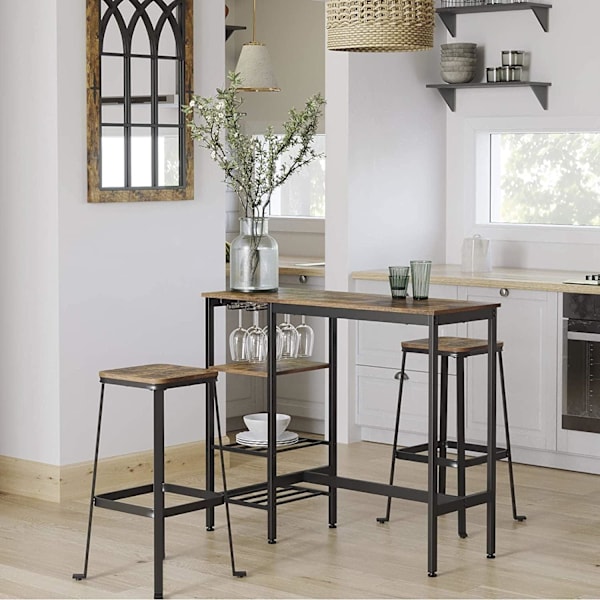 Rootz Bar bord - Vinglasholder - Industriel - Brun / Sort - 110 x 40 x 90 cm (LxBxH)