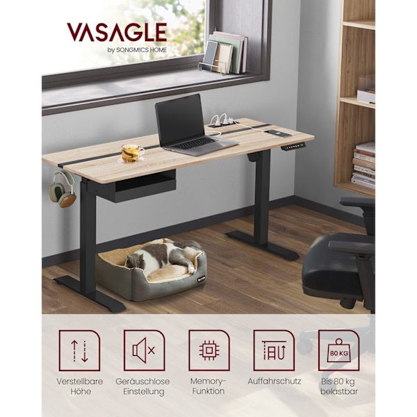 Rootz Elektriskt stående skrivbord - Sit Stand Skrivbord - Justerbar höjd Skrivbord - Greige Svart - Spånskiva stål - Tyst drift - Snabb justering - H