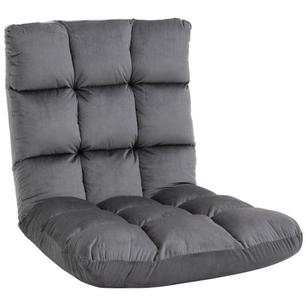 Rootz Fåtölj - Gästmadrass - Golvstol - Justerbart ryggstöd - Velourlook - Sittdyna - Grå - 55 cm x 71 cm x 53,5 cm