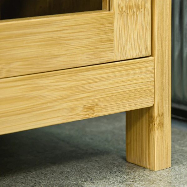 Rootz badeværelsesskab - 3 hylder - Luftcirkulation - 1 skab - Anti-tip design - Lameldøre - Bambus - Naturligt træ - 66L x 33W x 87H cm