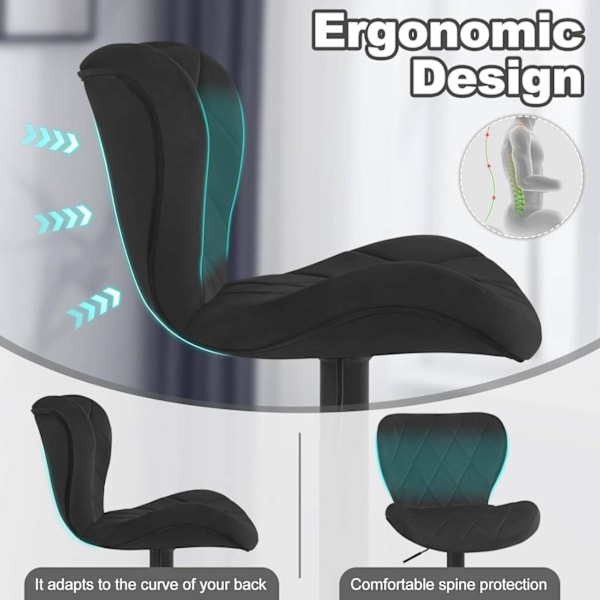 Rootz Velvet Barstol - Drejestol - Justerbar højde - 360° drejelig - Ergonomisk design - Mørkegrå/sort - 47cm x (89-109,5cm) x 54cm