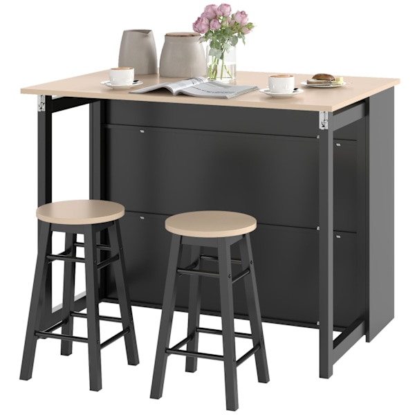 Rootz 3 Piece Barset - Bar Table Set - Foldbar matuppsättning - 6 förvaringsfack - 116x70x89,5 cm