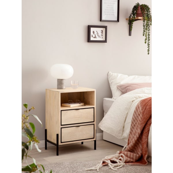 Rootz Modern Sengebord - Natbord - Endebord - Metal og træ - 43 cm x 60 cm x 30 cm - Håndlavet - Unikt design - Skuffe og rum - Lysebrun og sort - 5 k