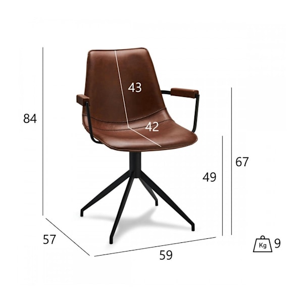 Rootz matstolsset - Fåtölj - Snurrstol - Snygg, bekväm, hållbar - 59cm x 57cm x 85cm - Metall och konstläder