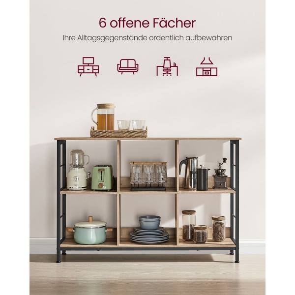 Rootz Multi-Purpose Stand Hylla - Displayställ - Spånskiva stål - Heavy Duty - Enkel montering - Camel Brown Ink Svart - 33cm x 120cm x 80cm