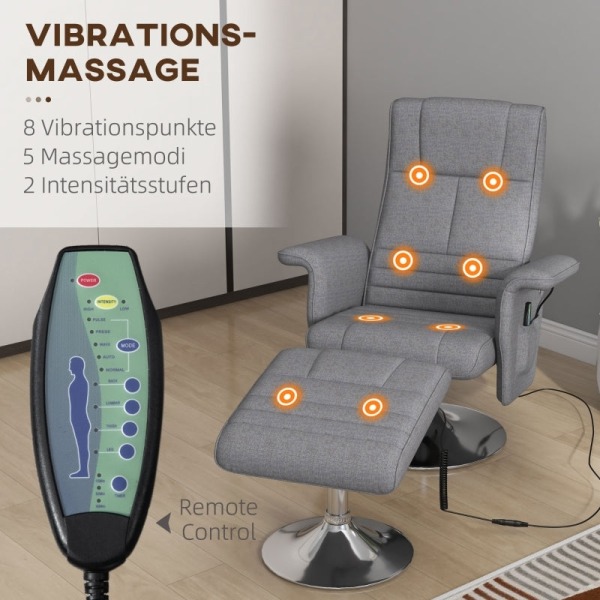 Rootz Massagestol med osmannisk - Hvilestol - Afslapningsstol - 8 Vibrationshoveder - Justerbar intensitet - 78cm x 90cm x 93cm
