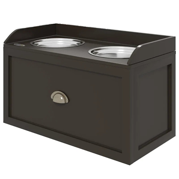 Rootz utfodringsstation - Upphöjda matskålar - 2 foderskålar - 2 skålar i rostfritt stål - 1 förvaringsutrymme - Brun - 60 x 30 x 36 cm