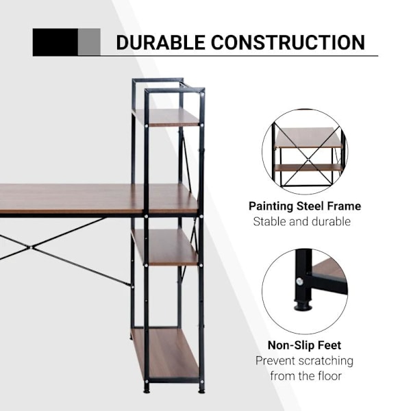 Rootz Computer Workstation - Computer Table - Work Table - Office Table - Desk With Shelf - Black - 120x64x121cm