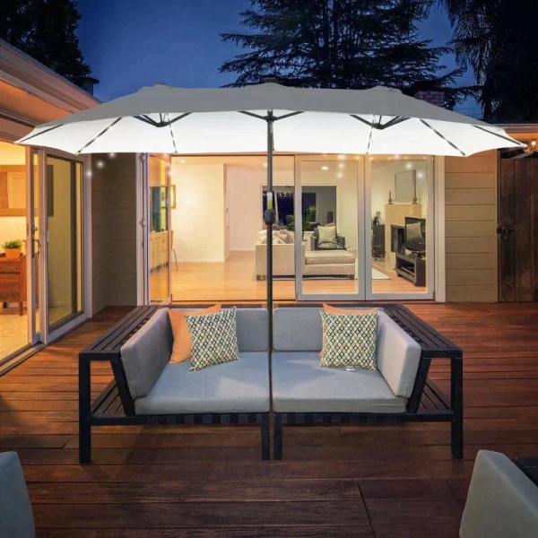 Rootz Dobbeltsidet Paraply - Dobbeltsidet Parasol - Parasol - Parasol - Med LED Solar Lights - Polyester/Stål - Cremehvid/Sort - 4,5L x 2,65W x 2,4H m