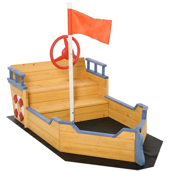 Rootz Sandpit Pirate Ship Design - Luonnollinen, Sininen - Kuusi, Pp - 62,2 cm x 30,7 cm x 17,91 cm