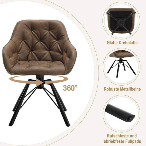 Rootz matstol - köksstol - snurrstol - konstläder - 57,5 ​​cm x 82,5 cm x 53 cm
