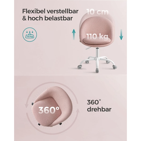 Rootz drejestol - Pink - Komfortabelt sæde - Ergonomisk design - Stålstel - Bomuld-hør-blanding - 60 cm x 60 cm x (80-90 cm)