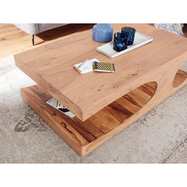 Rootz sofabord massivt træ Acacia 118 cm bredt spisebord design mørkebrunt bord i landstil