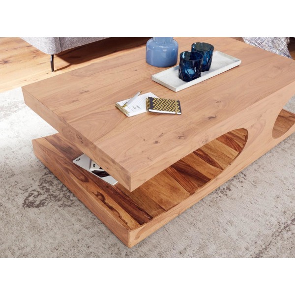 Rootz soffbord massivt trä Acacia 118 cm brett matsalsbord design mörkbrunt bord i lantlig stil