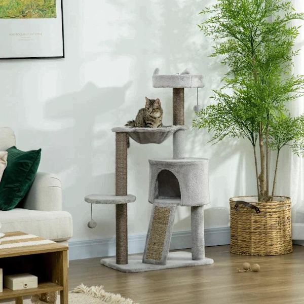 Rootz skrapstolpe - Cat Cave - Kattsäng - Katthängmatta och leksaker - Ljusgrå - 60cm x 40cm x 113cm