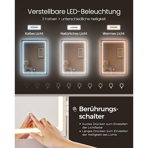 Rootz Toiletbord med LED-lys - Sminkebord - Makeup skrivebord - Moderne - Cloud White - 120cm x 60cm x 75cm