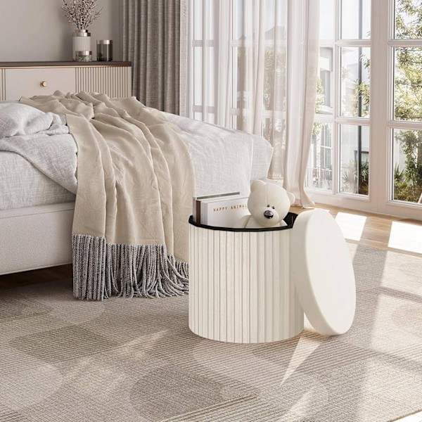 Rootz Säilytysjakkara - Ottomaanit - Rakkaus - Pehmeä ja kestävä - 38cm x 36cm - Kermanharmaa - 30L Tilavuus - E1 MDF-kehys - Samettipäällinen