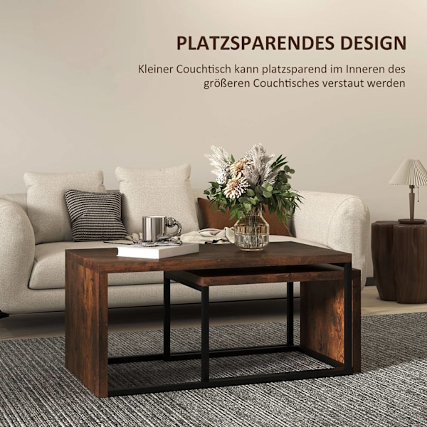 Rootz Sæt med 2 sofaborde - Sofabord - Sidebord - Moderne stil - MDF & Metal - 90 x 48 x 42 cm / 59 x 42 x 36 cm - sort + brun