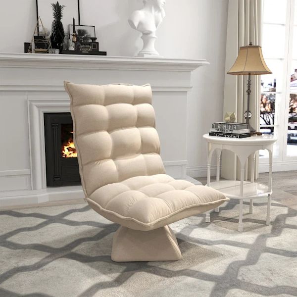 Rootz Hvilestol - Læsestol - Drejelig - Sædehynde - Gulvsofa - Linnedlook - Beige - 62 cm x 70 cm x 95 cm