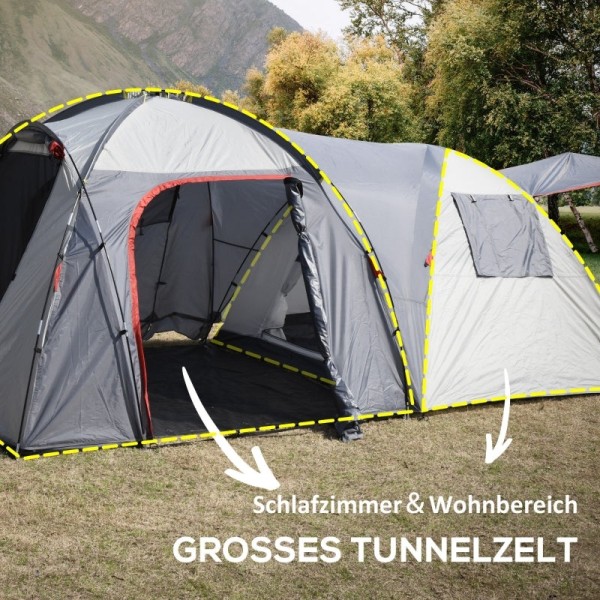 Rootz Campingtält för 4-5 personer - Familjetält - Utomhusskydd - Två interiörer - Vattenavvisande - Förbättrad ventilation - 490cm x 250cm x 185cm