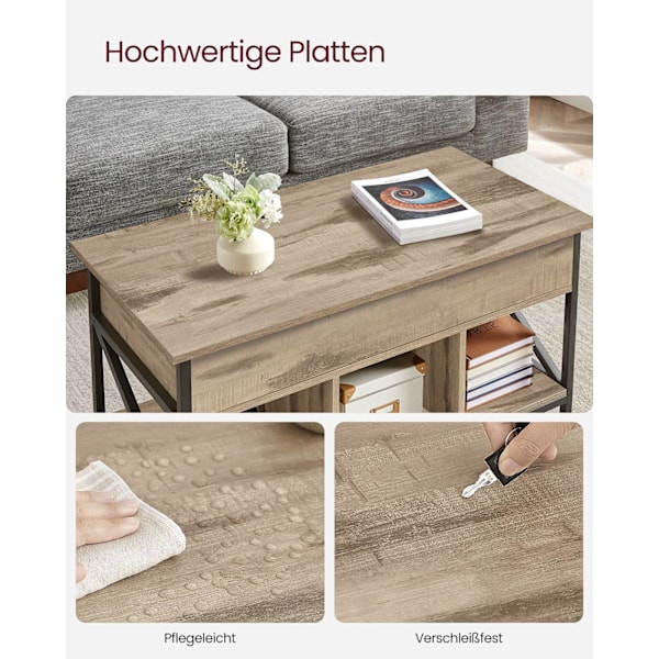 Rootz Sofabord - Centertabel - Stue Bord - Justerbar højde - 50 x 100 x (46,5-62) cm - Brun sort