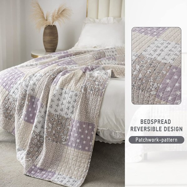Rootz Tagesdecke Bettüberwurf - Överkast - Täcke - Täcke - Täcke - Sängfilt - Sängöverdrag - Lila+vit - 220x240cm