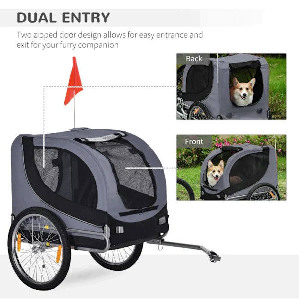 Rootz Pet Cykeltrailer - Cykeltrailer - Hundetrailer - Sammenklappelig - Universaltræk - Trailer - Stål/Polyester - Grå/Sort - 130 X 73 X 90cm