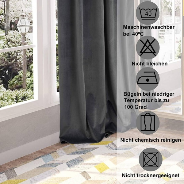 Rootz Luxury Velvet Mörkläggningsgardiner - Draperier - Fönsterbeklädnader - Ljusblockerande - Värmeisolering - Enkel installation - 140cm x 225cm/245