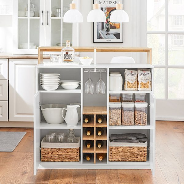 Rootz Kitchen Island - Barbord - Skänk - Expanderbar design - Vinförvaring - Glashållare - Gummiträskiva - 105cm x 105cm x 60cm