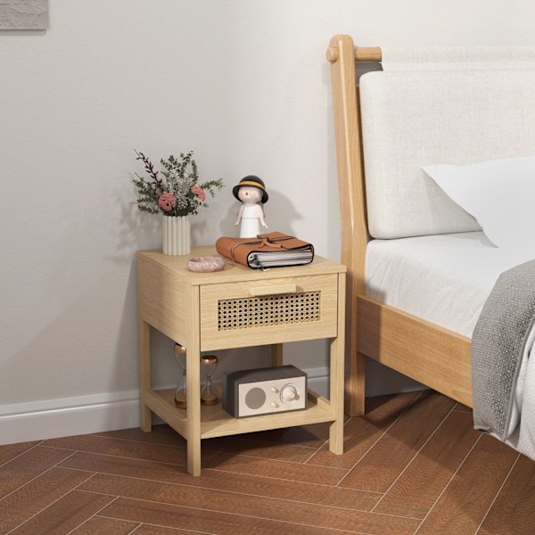 Rootz Bedside Night -kaappi - sivupöytä laatikolla - MDF - Rattan Design - 40 x 40 x 48,4 cm