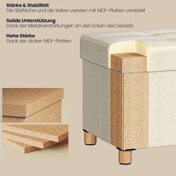 Rootz foldbar förvaringsbänk - sätepall - Ottoman med förvaring - 112L kapacitet - 38 x 110 x 40 cm - Klädda MDF och linne