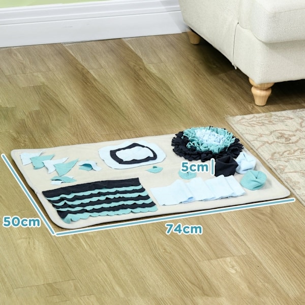 Rootz Sniffing Mat til kæledyr - Slow Feeder Mat - Interaktivt legetøj - Polyesterstof - Understøtter bedre fordøjelse - 74 cm x 50 cm x 5 cm