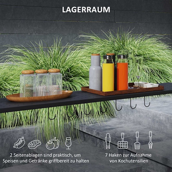 Rootz Grill Pavilion - Outdoor Shelter - BBQ Gazebo - Stålramar - Solskydd - 1,1 m x 2,3 m - Grå
