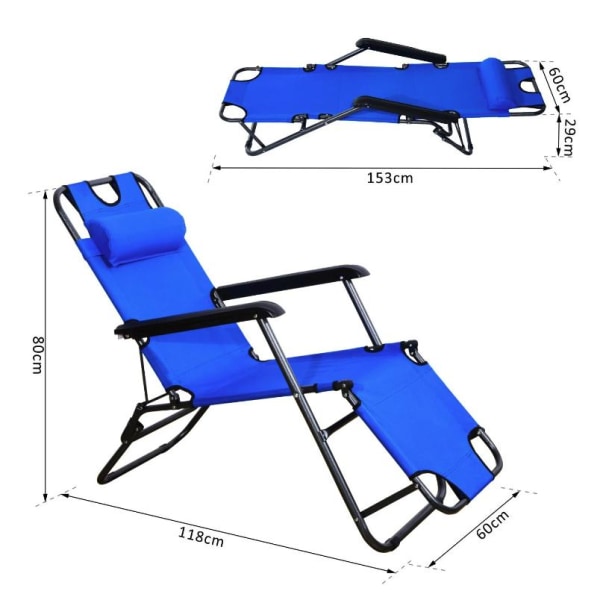 Rootz liggestol - liggestol - Lounge stol - Sammenklappelig - Pude - Metal - Stof - Blå - 118 x 60 x 80 cm