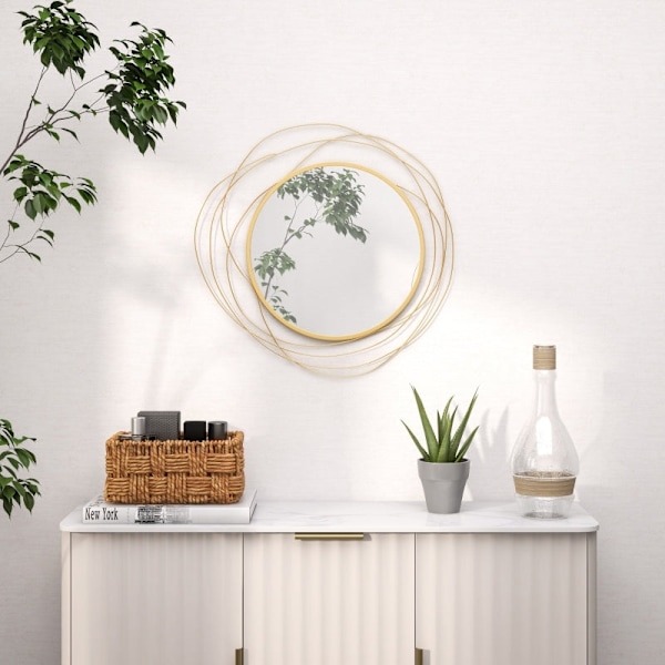 Rootz Round Mirror Väggdekor - Dekorativ spegel - Metallramspegel - Tjockt glas - Enkel montering - Guld - Ø65cm x 1cm