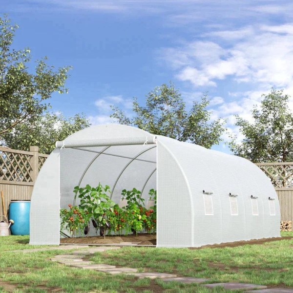 Rootz Foil Greenhouse - Polytunnel kasvihuone - Kasvihuone - Kasvihuone - Kävelykasvihuone - Vetoketjullinen ovi - Valkoinen - 6 X 3 X 2m