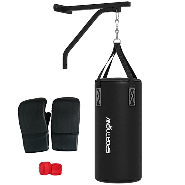 Rootz Boxningssäck Set - Boxningssats - Tung väska - Hängande boxningssäck - Sand/tyg fyllbar - 90cm x 30cm - Väggmonterad - Stålram