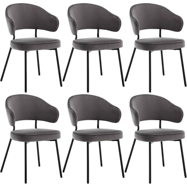 Rootz Matstol - Sammetsfåtölj - Köksstol - Lyxstol - 54cm x 83,5cm x 52cm - Svart, Mörkgrå, Krämfärgad