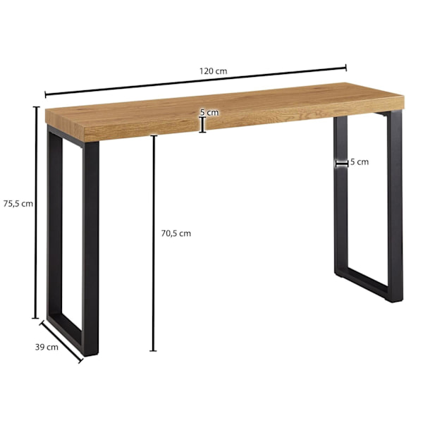 Rootz konsolbord eg indretning - sort 120x39x75,5 cm design skænk gang - Opbevaringsbord smalt - Hall bord med metalben - Entre bord Langt Højt