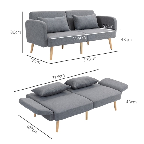Bäddsoffa Rootz Linne-Look - Justerbara armstöd - Cabriolet soffa - Gummiträben - 170 cm x 83 cm x 80 cm