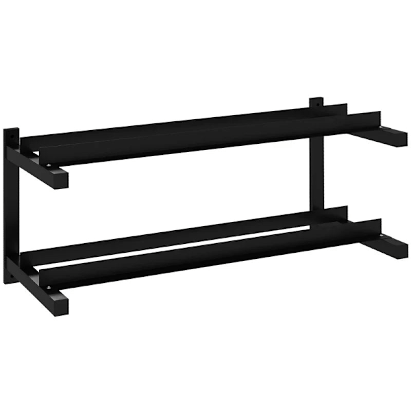 Rootz håndvægtstativ - Håndvægtstativ - 2 niveauer - Kettlebells - Sikker opbevaring - Yogamåtter - Kapacitet 70 Kg - Stålramme - Sort - 98x40x35 cm